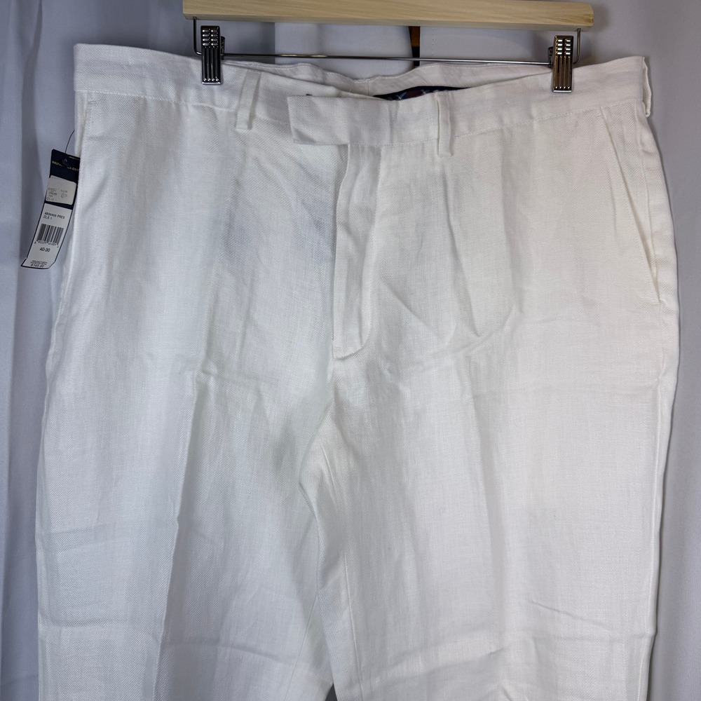 Polo Ralph Lauren Mens White 100% Linen Flat Front Dress Pants 40-30 NWT 4839409